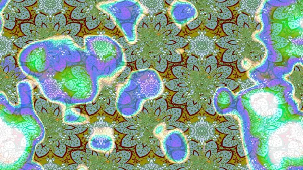 Raster illüstrasyonundaki çiçek desenli çizim. Yeşil renkte çiçekler.