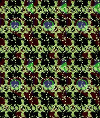 Siyah ve yeşil renklerde etnik çiçeklerle kusursuz bir desen. Asya Tekstil 'inde Raster Çiçek İllüstrasyonu.