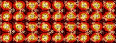 Tropik çiçekler. Kırmızı ve sarı renkte çiçekler. Tişörtsüz arka plan deseni.