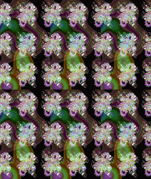 Raster Floral Illustration, Asyalı tekstil. Kahverengi ve yeşil renklerde etnik çiçeklerle kusursuz bir desen..