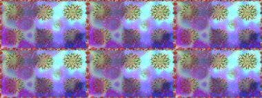 Düz Çiçek Elementleri Tasarım Raster illüstrasyonu. Çiçekli, suluboya desenli kusursuz çiçek deseni. Menekşe ve nötr renkler üzerine çiçekler. Renkli Bahar Teması Arkaplansız Desen.