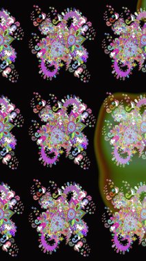 Çiçekli siyah eskiz deseni. Raster çiçek izi. Klasik taslak çizimi.