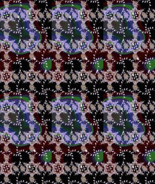 Küçük çiçekteki sevimli çiçek deseni. Raster illüstrasyonu. Siyah ve kahverengi renkte çiçekler.