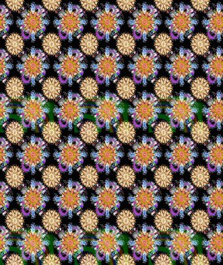 Düz Çiçek Elementleri Tasarımı. Renkli Bahar Temalı Kusursuz Arkaplan. Siyah ve kahverengi renkte çiçekler. Raster illüstrasyonunda kusursuz çiçek deseni.