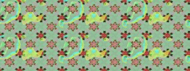 Düz Çiçek Elementleri Tasarımı. Sevimli çiçek raster deseni. Renkli Bahar Temalı Kusursuz Arkaplan. Tarafsız ve gri renkte çiçekler.