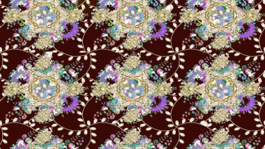 Kahverengi renkte çiçek eskizi. Raster illüstrasyonu. Çiçek deseni. Şatafatlı bahar bahçesi dokusu. Kahverengi renkte çiçekler.