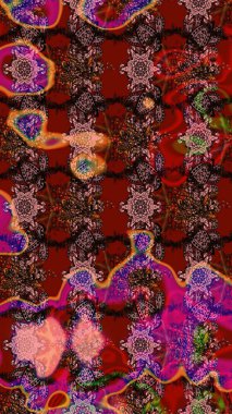 Kahverengi arka planda. Tekstil, kumaş, ambalaj, hatıra defteri için hoş bir çiçek arkaplanı. Çocuksu tasarım. Elle çizilmiş karalama çiçekleri ile Raster çizim deseni.