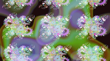 Renkli Bahar Teması eskiz kalıbı. Düz Çiçek Elementleri Tasarımı. Raster illüstrasyonundaki çiçek desenli çizim. Yeşil renkte çiçekler.