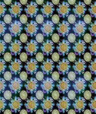 Renkli Yaz Temalı Kusursuz Arkaplan. Mavi ve nötr renklerde çiçekler. Raster Illustrasyon 'da moda olmayan çiçek deseni. Düz Çiçek Elementleri Tasarımı.