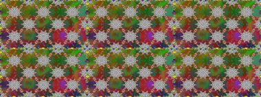 Raster deseni. Bahar çiçekleri dallı desen, yeşil ve kahverengi renkler çiçekli siluet.