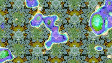 Çiçekler. Soyut etnik raster çizim kalıbı. Vadinin yeşil renkli çiçekleri.