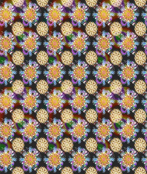 Renkli Yaz Temalı Kusursuz Arkaplan. Sevimli çiçek raster deseni. Düz Çiçek Elementleri Tasarımı. Modaya uygun kumaş deseni.