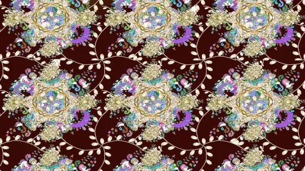 Kahverengi renkte çiçek eskizi. Raster illüstrasyonu. Çiçek deseni. Şatafatlı bahar bahçesi dokusu. Kahverengi renkte çiçekler.