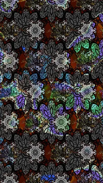 Renkli Bahar Teması eskiz kalıbı. Raster güzel kumaş deseni çiziyor. Çiçek deseni. Düz Çiçek Elementleri Tasarımı.