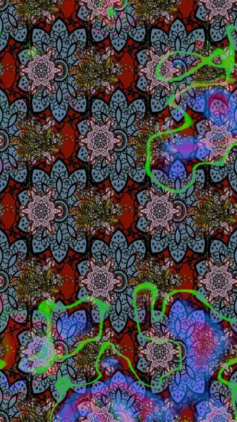 Moda baskıları için zarif bir şablon. Halk tarzı. Rengarenk çiçekleri ve doğal renklerde yaprakları olan harika bir çiçek deseni. Modern çiçek arkaplanı.