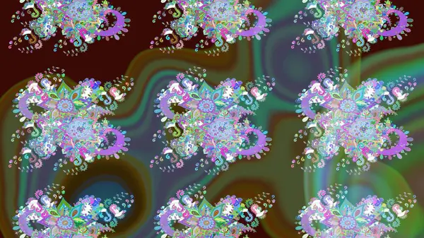 Düz Çiçek Elementleri Tasarımı. Asya tekstil tarzında. Güzel kumaş deseni. Renkli Bahar Teması eskiz kalıbı. Raster illüstrasyonu. Çiçek desenini çiz.