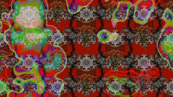 Desen, çizim, çiçek sınırı. Çiçek çelengi. Güzel, parlak, pürüzsüz kumaş, tuval. Kıvırcık, parlak örgü. Eski moda arka plan. Raster illüstrasyonu.