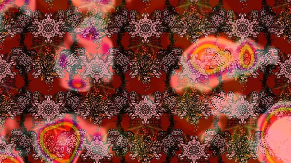 Çiçekli ipek eşarp. El çizimi çiçek unsurları olan soyut çizim raster deseni. 1950-1960 motifleri. Retro tekstil tasarım koleksiyonu. Kahverengi üstüne kahverengi.