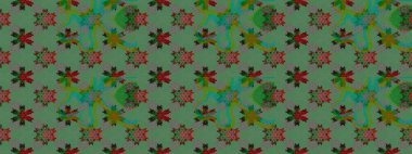 Çiçek desenli çizim. Raster illüstrasyonu. Asya tekstil tarzında. Raster illüstrasyonu. Yeşil ve kahverengi renkte çiçekler.