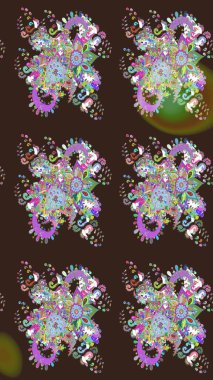 Parlak renkli çiçekleri ve mor renkli yaprakları olan harika bir çiçek deseni. Moda baskıları için zarif bir şablon. Modern çiçek arkaplanı. Halk stili.