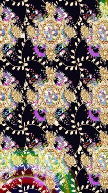 Soyut etnik raster çizim kalıbı. Kabile sanatı boho baskısı, klasik çiçek arkaplanı. Arkaplan dokusu, duvar kağıdı, siyah renkli çiçek teması.