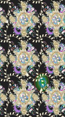 Çiçek ve yapraklı çiçek deseni. Küçük çiçekli şirin bir desen. Raster illüstrasyonu.