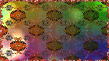 Dallı bahar çiçekleri ile desen, kahverengi ve çiçek silueti ile yeşil renkler. Raster deseni.