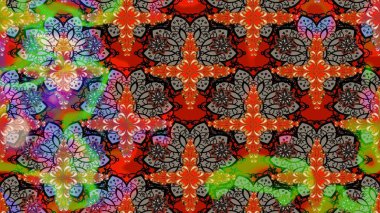 Çiçek buketleriyle klasik bir eskiz şekli. Raster illüstrasyonu. Kahverengi renklerde.