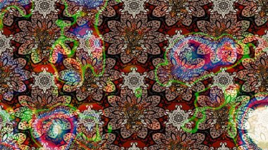 Eskiz klasiği. Raster Şirin kumaş deseni. Renkli Bahar Teması eskiz kalıbı. Düz Çiçek Elementleri Tasarımı.