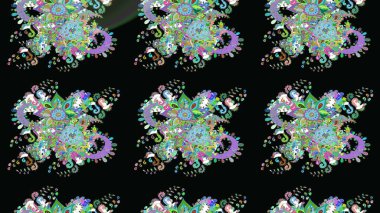 Vadinin çiçekleri siyah renklerde. Soyut etnik raster çizim kalıbı. Çiçekler..