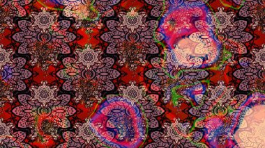 Nakış desenli çiçek deseni. Renkli grunge, soyut arkaplanı colokahverengi çiçeklerle süslüyor. İzler, kumaş, duvar kağıtları, tekstil için raster dokusu.