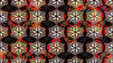 El çizimi çiçek çizimi deseni (fayans). Şirin çiçekli, desenli, siyah renkli renkli bir eskiz. Tekstil için suluboya çizim deseni.