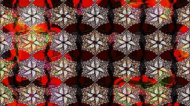 Çok renkli, zarif küçük çiçekler ve siyah renkli komik böcekler, raster desen, illüstrasyon..