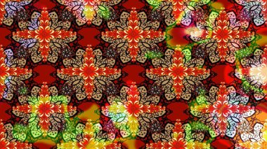 Parlak renkli çiçekli ve kırmızı yapraklı harika bir çiçek deseni. Moda baskıları için zarif bir şablon. Modern çiçek arkaplanı. Halk stili.