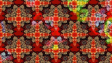 Çiçekli çiçek deseni, suluboya. Kırmızı renkte çiçekler. Renkli Bahar Teması eskiz kalıbı. Düz Çiçek Elementleri Tasarımı. Raster illüstrasyonu.