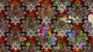 Raster illüstrasyonundaki çiçek desenli çizim. Kahverengi renkli çiçekler. Renkli Bahar Teması eskiz kalıbı. Düz Çiçek Elementleri Tasarımı.