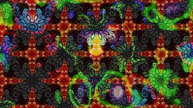 Üzerinde gelincikler ve vadi zambakları olan renkli çiçek desenli nakış deseni. Tekstil tasarımı için siyah renkli geleneksel halk çiçekleri buketi.