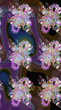 Parlak renkli çiçekleri ve kahverengi renkli yaprakları olan harika bir çiçek deseni. Moda baskıları için zarif bir şablon. Modern çiçek arkaplanı. Halk stili.