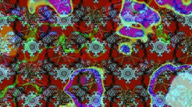 Çiçek desenli çizim. Raster illüstrasyonu. Asya tekstil tarzında. Kırmızı renkte çiçekler. Raster illüstrasyonu.