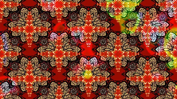 Çiçeksel fantezi tasarımı ve parlak bir arka plan çizimi. Renkli Bahar Teması eskiz kalıbı. Düz Çiçek Elementleri Tasarımı.