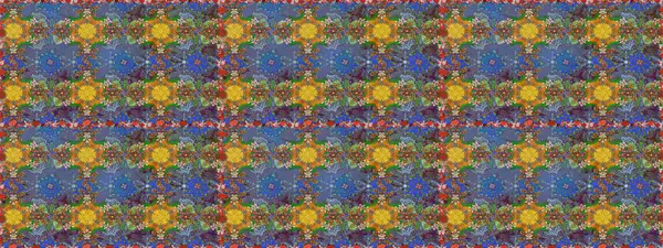 Çiçekler. Soyut etnik raster kusursuz desen. Vadinin çiçekleri kahverengi ve mavi renklerde.