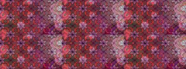 Düz Çiçek Elementleri Tasarımı. Raster Modaya uygun kumaş deseni. Kahverengi ve mor renkli şirin çiçek desenleri. Renkli Bahar Teması çizim şablonu.