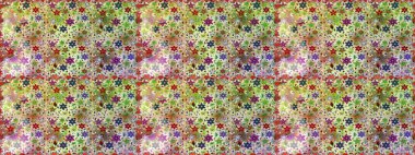 Bahar Tema Dikişsiz desen arka plan rengi. Düz çiçek öğeleri tasarım. Raster çizimde sorunsuz çiçek desenli. Fantezi kumaş deseni.
