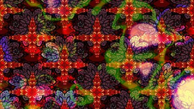 Kahverengi renkler ve parlak çiçekler üzerine soyut çizim deseni. Çiçeksel elementlerle süslenmiş zarif raster dokusu. Küçük çiçekte şirin bir çiçek deseni var..