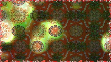 Raster illüstrasyonunda kusursuz çiçek deseni. Kahverengi ve yeşil renkte çiçekler.