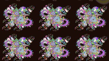 Taslak desenli, modaya uygun kumaş deseni. Renkli Bahar Teması eskiz kalıbı. Düz Çiçek Elementleri Tasarımı. Raster illüstrasyonu. Şirin çiçek elementleri..