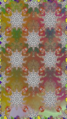 Renkli Yaz Temalı Kusursuz Arkaplan. Sevimli çiçek raster deseni. Kahverengi renkli çiçekler. Düz Çiçek Elementleri Tasarımı.