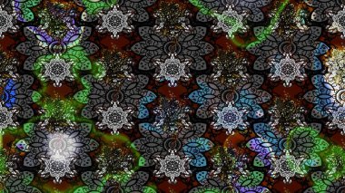 Çiçekli ipek eşarp. El çizimi çiçek unsurları olan soyut çizim raster deseni. 1950-1960 motifleri. Retro tekstil tasarım koleksiyonu. Gri üzerine gri.