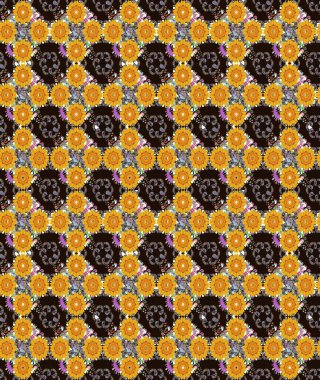 Düz Çiçek Elementleri Tasarımı. Çiçeksiz desenli arka plan, yaz çiçekleri. Sarı ve gri renkli çiçekler. Renkli Bahar Teması Kusursuz Arkaplan.