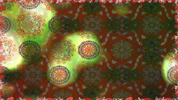 Raster illüstrasyonunda kusursuz çiçek deseni. Kahverengi ve yeşil renkte çiçekler.